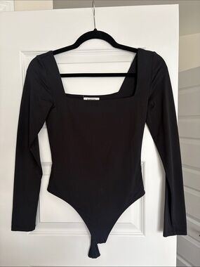 Babaton Black Long-Sleeve Square Neck Bodysuit